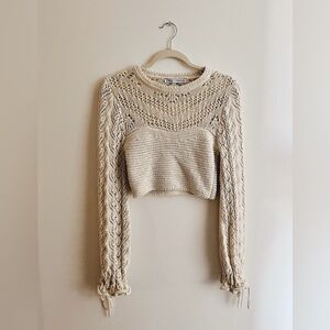 Zara Beige Crochet Cropped Sweater Size S